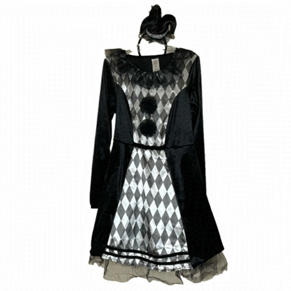 Black Clown Girl Dress with Headband Costume US S